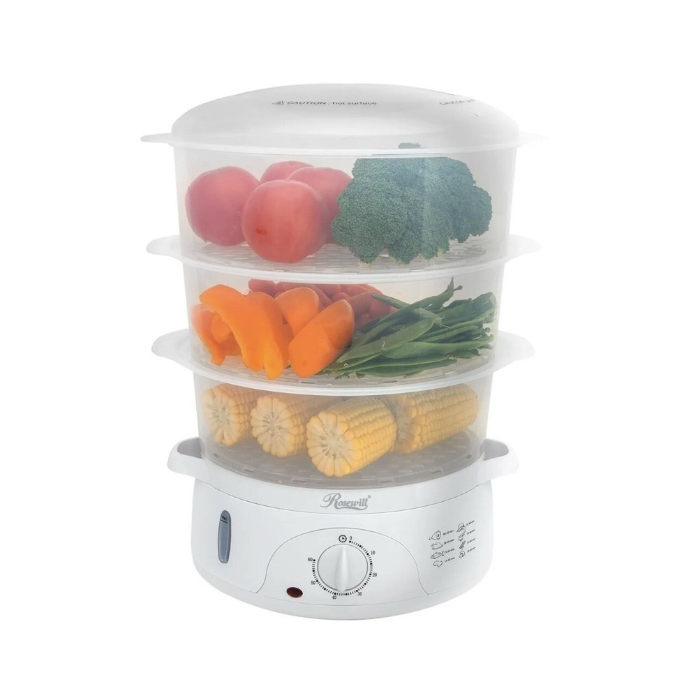 Electric steamer Rosewill BPA-free 9.5-Quart (9L) 3-Tier Stackable Baskets timer